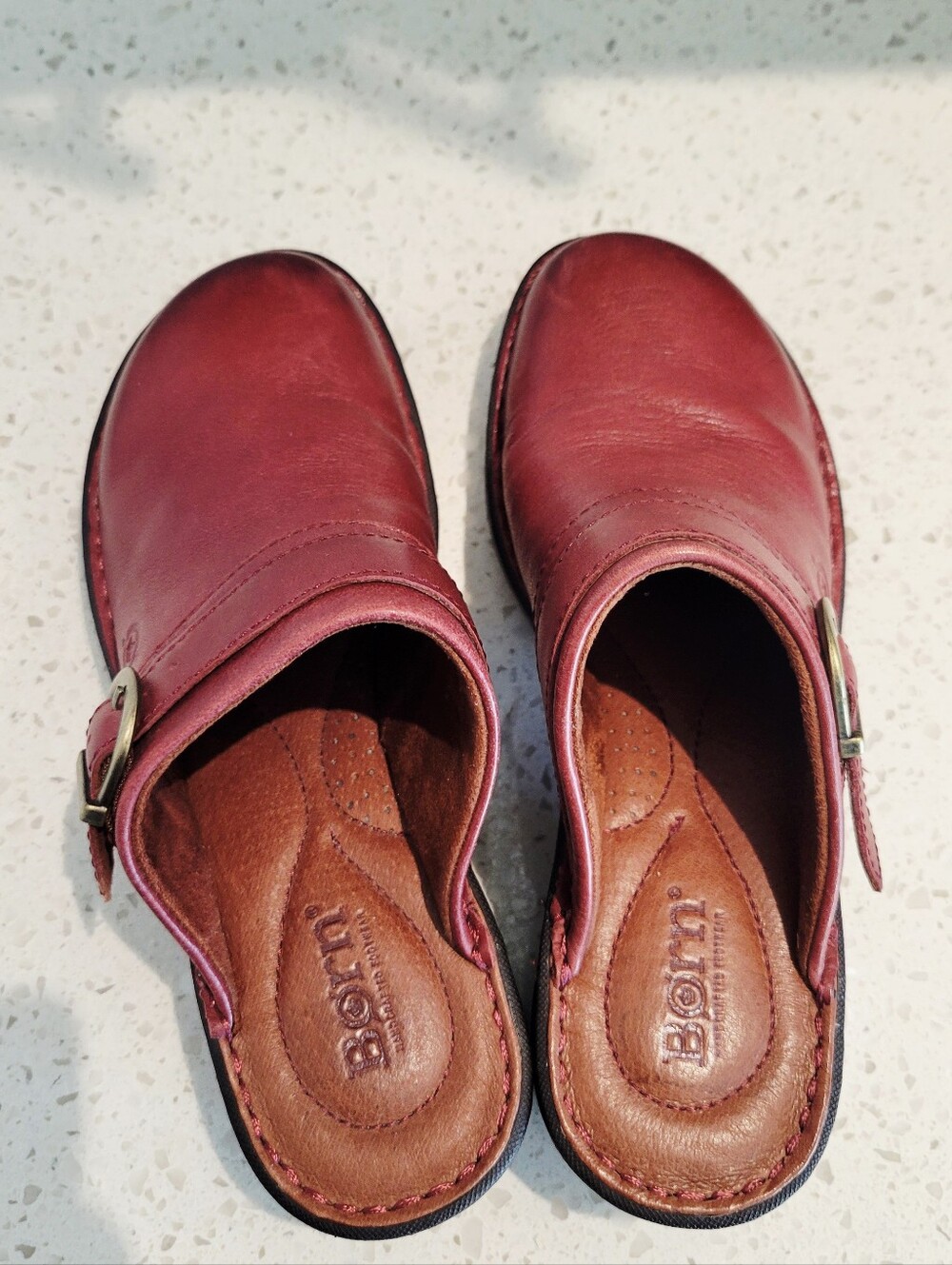 Born Red Leather Clog Mules with Buckle | Size 6 - Picture 3 of 5